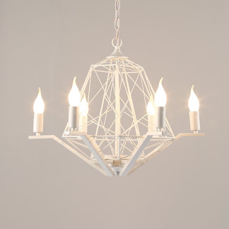 6 luci a soffitto leggero tradizionale lampadario a pendenza in metallo in nero/bianco con gabbia geometrica