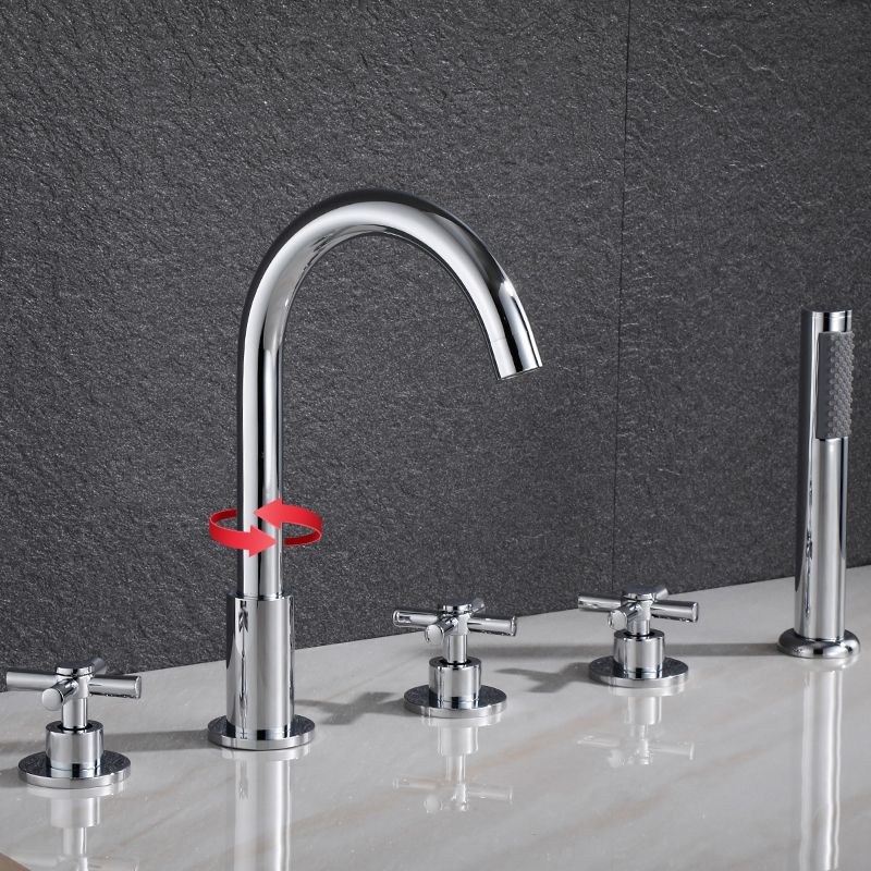 Traditional Roman Tub Faucet Set Copper Deck Mounted Triple Handle Roman Bathtub Faucet