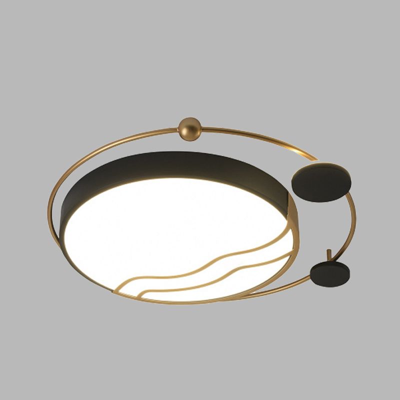Round Flush Mount Contemporary Iron White and Black/Gold and Black LED Flushmount with Halo Detail in White/Warm Light