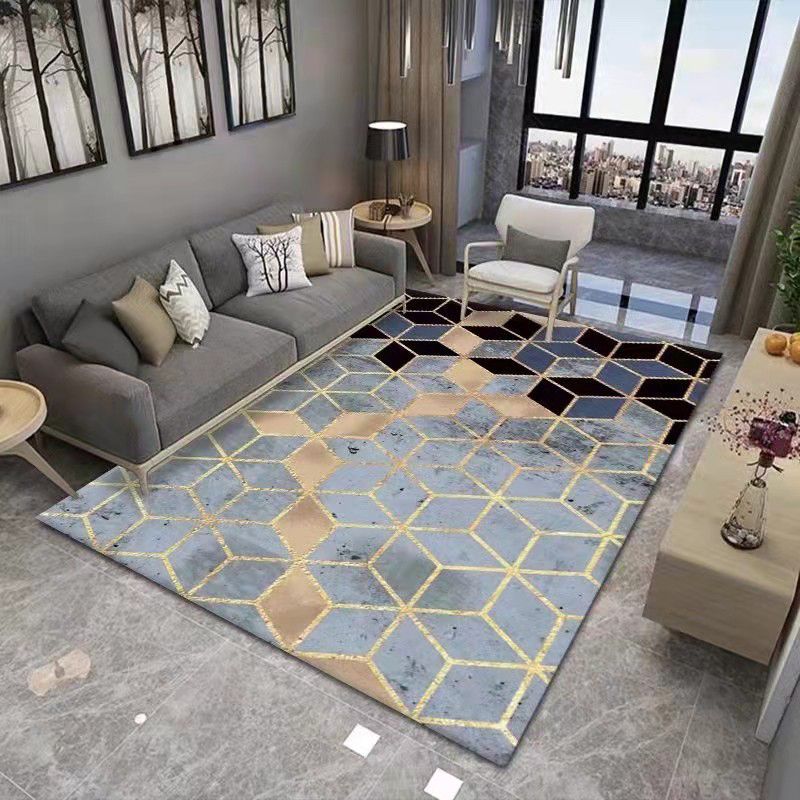 Green Cube Pattern Rug Polyester Modern Rug Washable Rug for Living Room