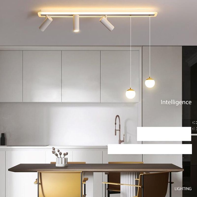 White Long-strip Minimalism LED Island Light Spotlight Design Contemporary Style Opal Glass Suspension Lamp for Dining Room