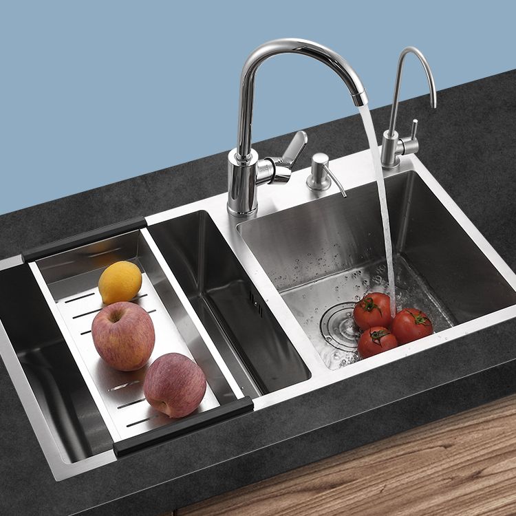 Stainless Steel Double Sink Kitchen Sink 3 Holes Drop-In Sink with Drain Assembly