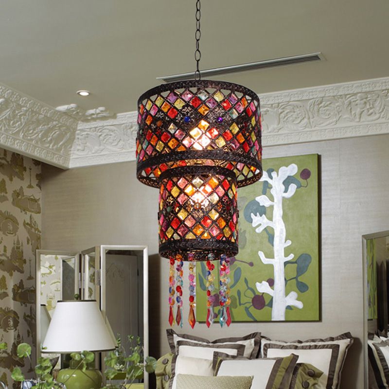 3 Lights Metal Chandelier Light Fixture Antique Black Cylinder/Oval Dining Room Suspension Lighting, 13"/18" Width