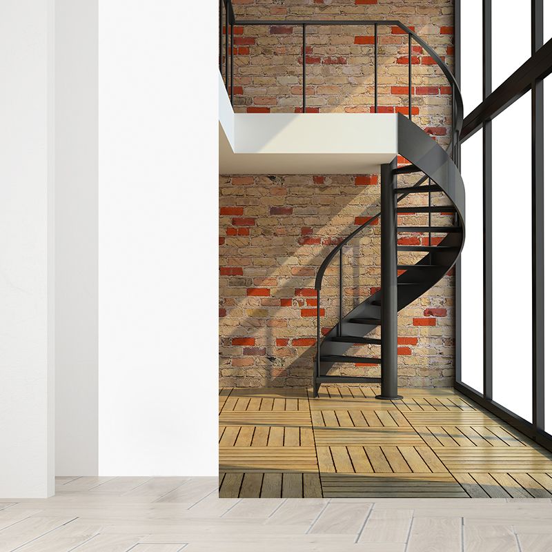 Yellow-Brown Modern Mural Large Spiral Stair and Brick Pattern Wall Decor for Home