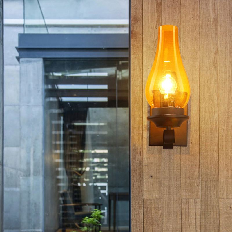 Regular Shape Wall Light Industrial Style Glass 1 Light Wall Lamp in Black