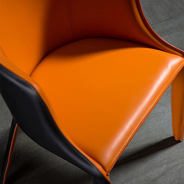 Designer Hotel Leather Arm Chair Matte Finish Solid Back Dining Chair