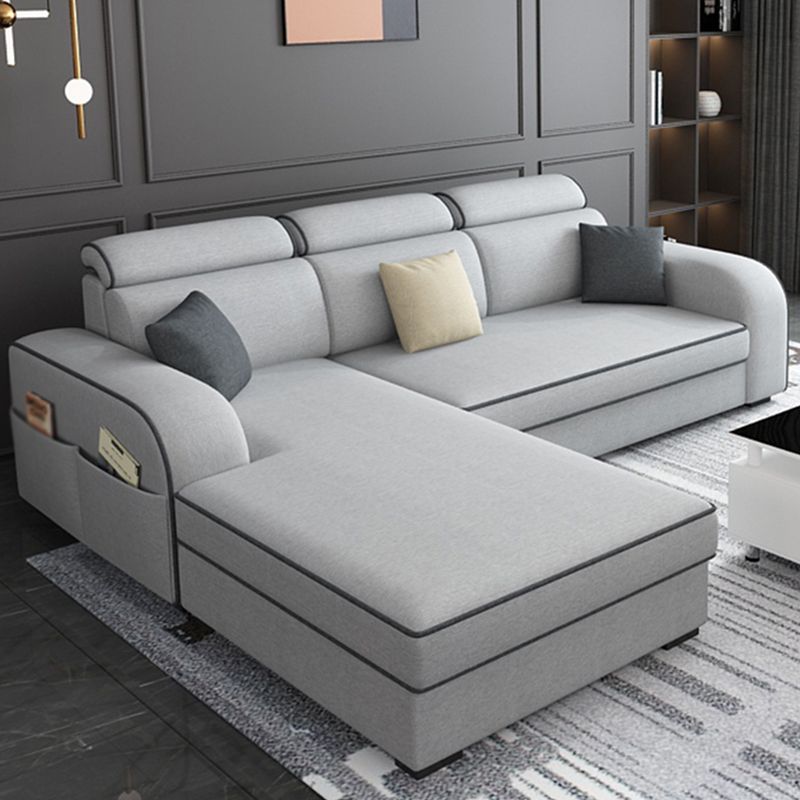 Contemporary Sofa Grey L-Shape High Back Square Arm Sectional with Storage