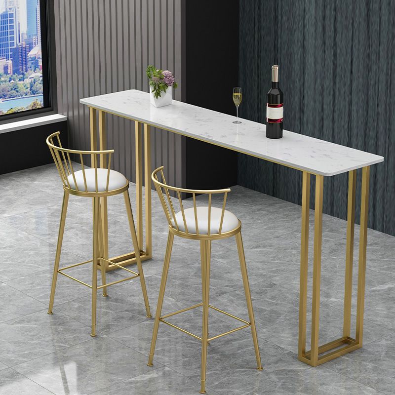 Glam Wood Pub Table with Rectangle Table Top Gold Sled Table - 41.3" H