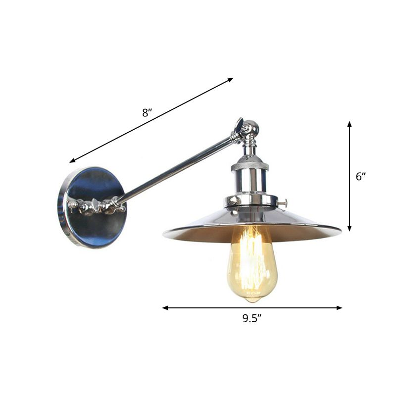 Single Saucer/Horn Shaped Wall Lamp Factory Polished Chrome Iron Wall Light Fixture with 8"/12" Wide Swing Arm