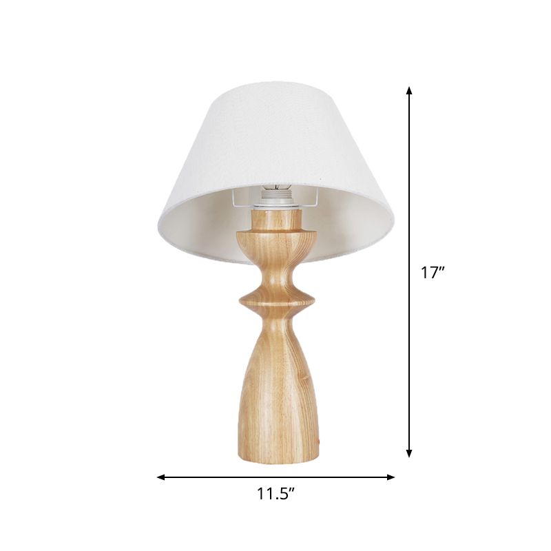 Barrel Table Light Modern Fabric 1 Light Study Room Reading Book Lamp in White with Urn Wood Base