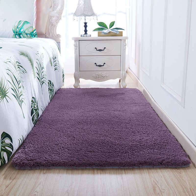 Casual Solid Rug Polyester Indoor Carpet Non-Slip Backing Shag Area Carpet for Living Room