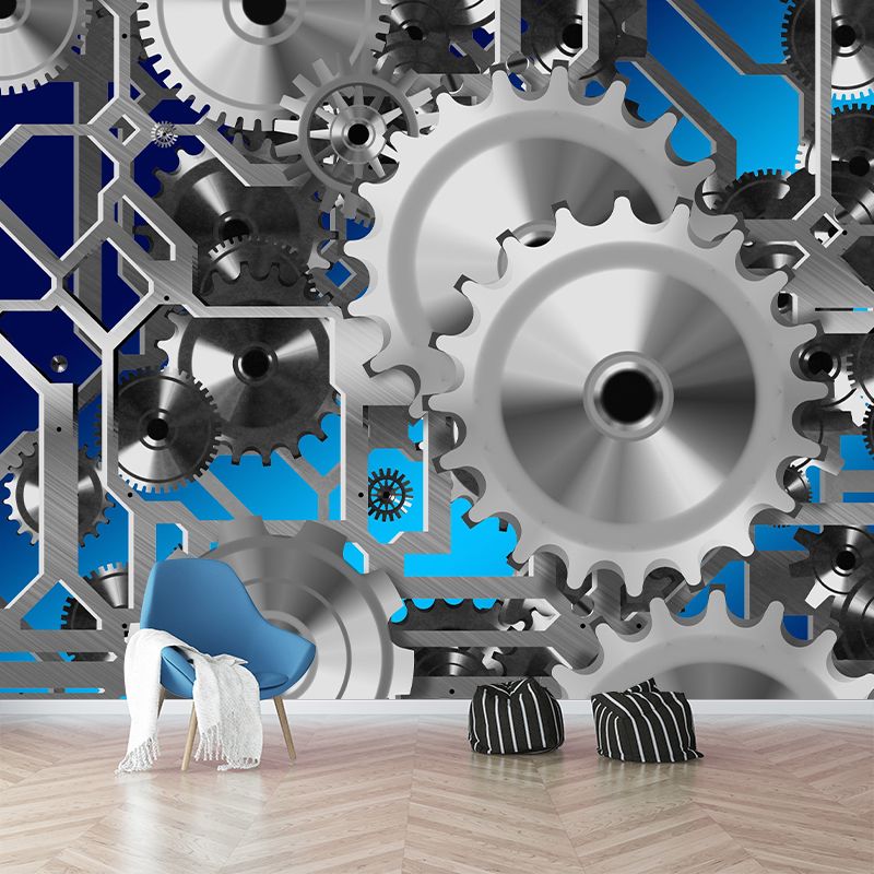 Metal Gears Wall Mural Personalized Minimalist Wall Covering for Living Room