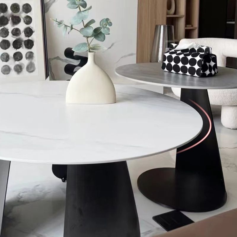 2-Piece Slate Round Coffee Table Set Modern White Simple Cocktail Table