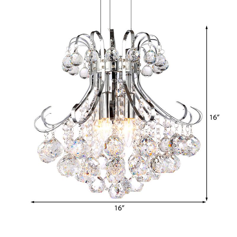 Flared Shape Crystal Chandelier Light Modern 3 Lights Clear/Red/Black Hanging Lamp Kit for Living Room