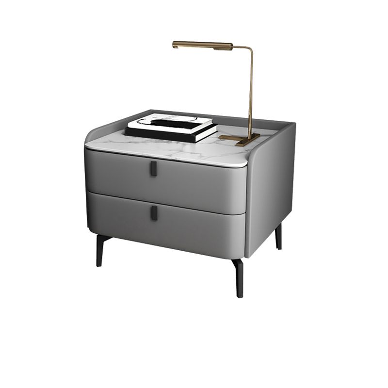 Modern 20-inch Tall Solid Wood Night Table 2-Drawer Stone Top Nightstand