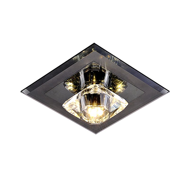 Clear Crystal Square Flushmount Light Contemporary LED Black Close to Ceiling Lighting for Corridor
