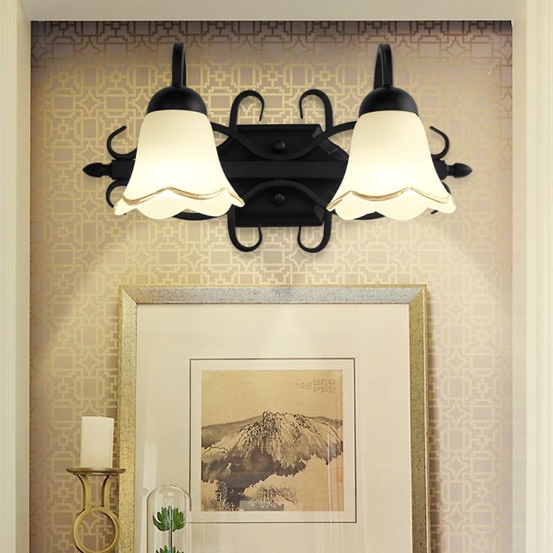 American Creative Vanity Wall Sconce Metal Vanity Sconce in Opal Glass Shade For Salle