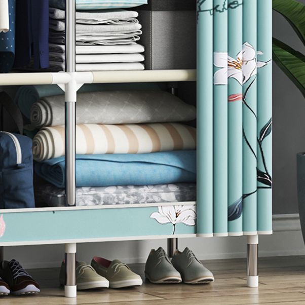 Steel Frame Wardrobe Cabinet Contemporary Style Armoire with Shelves