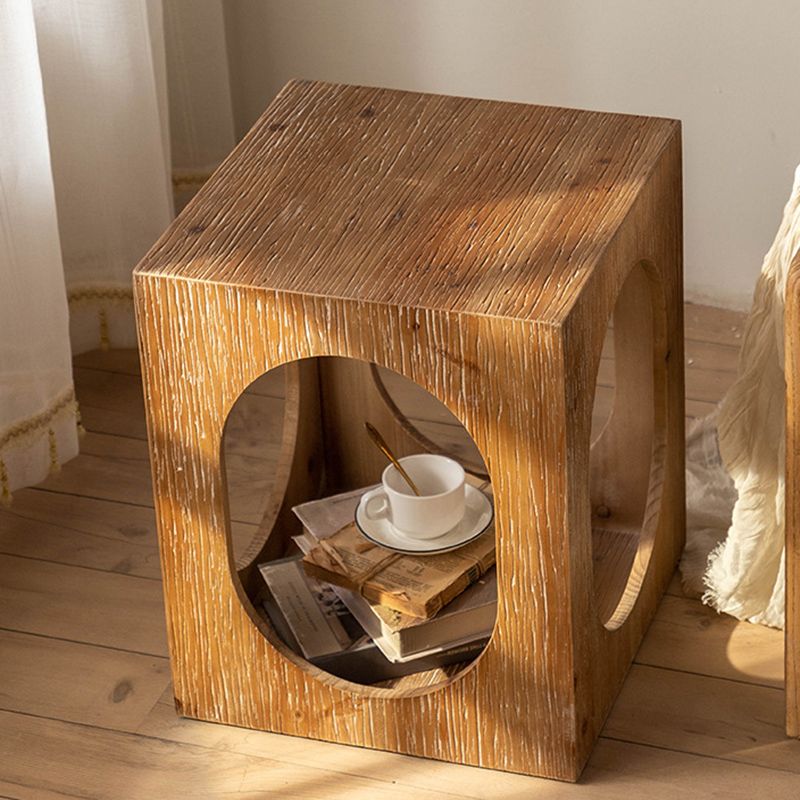 Rustic Square Wooden End Table Natural Drum Sofa Side Accent Table