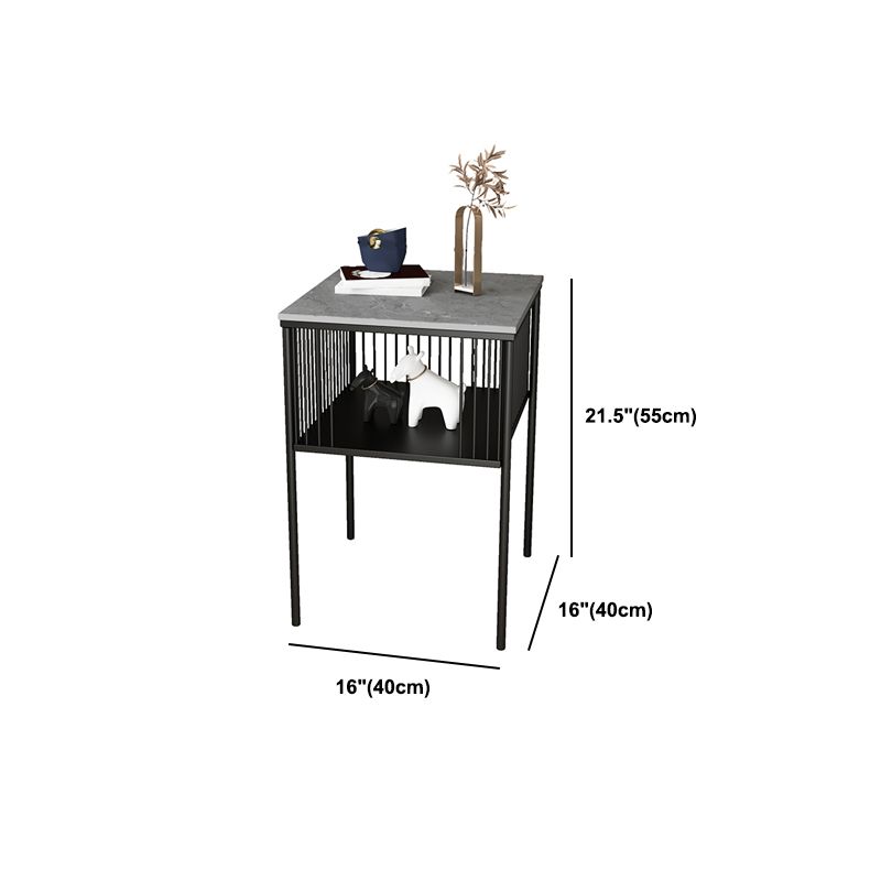Modernistic Metal 4 Legs End Table Square Slate Top End Table