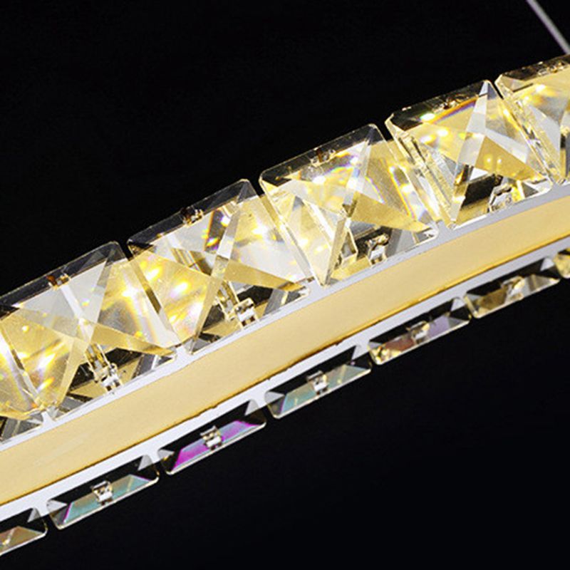 Moderno lussuoso lussuoso isola a pendente illuminazione ondata prismatica a soffitto di cristallo ottico per soggiorno