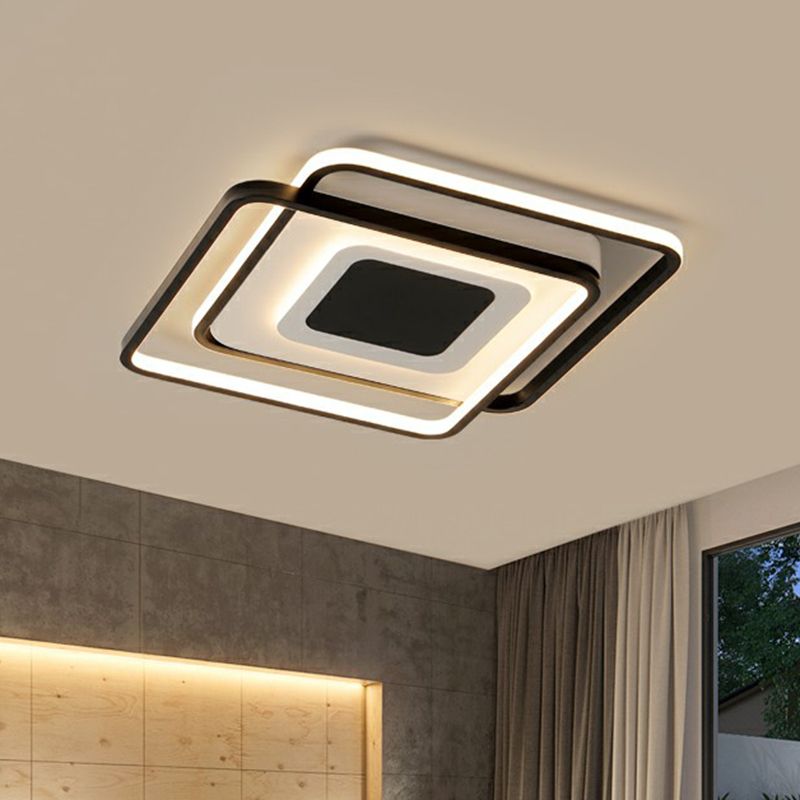 Einfachheit quadratisch Deckenbündige Licht Metall Schlafzimmer LED Flush Leuchte in Schwarz