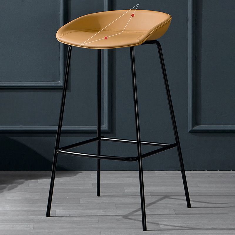 Modern Leather Counter Bar Stool Black Base Footrest Low Back Counter Stool