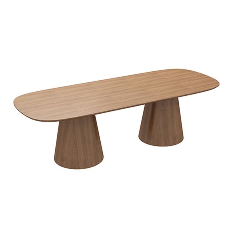 Oval Solid Wood Dining Table Contemporary Dining Table with Double Pedestal Base