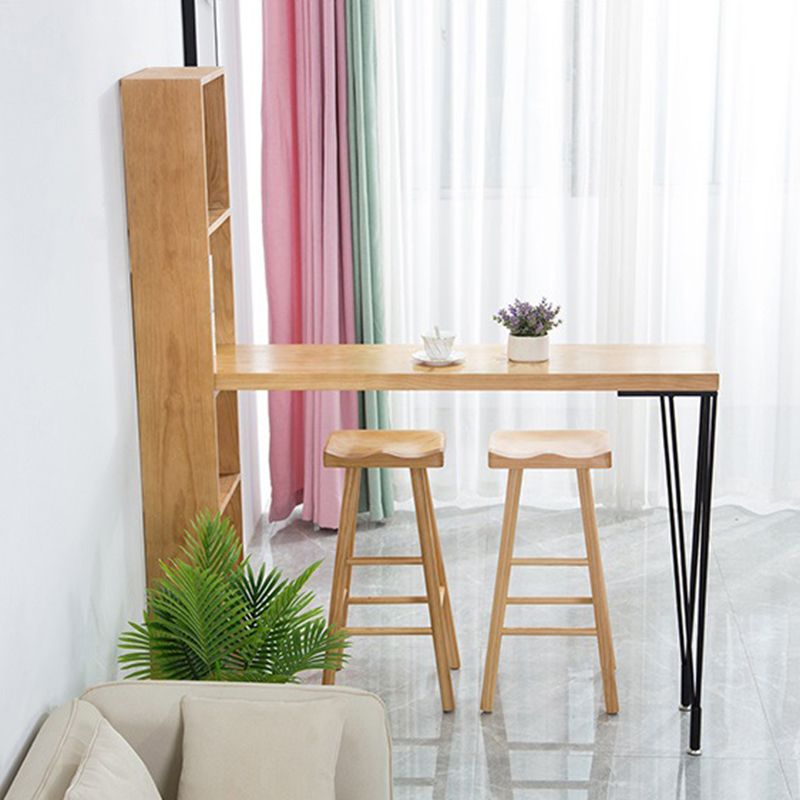 Rectangle Bar Table Modern Solid Wood Bar Height Table with Shelves