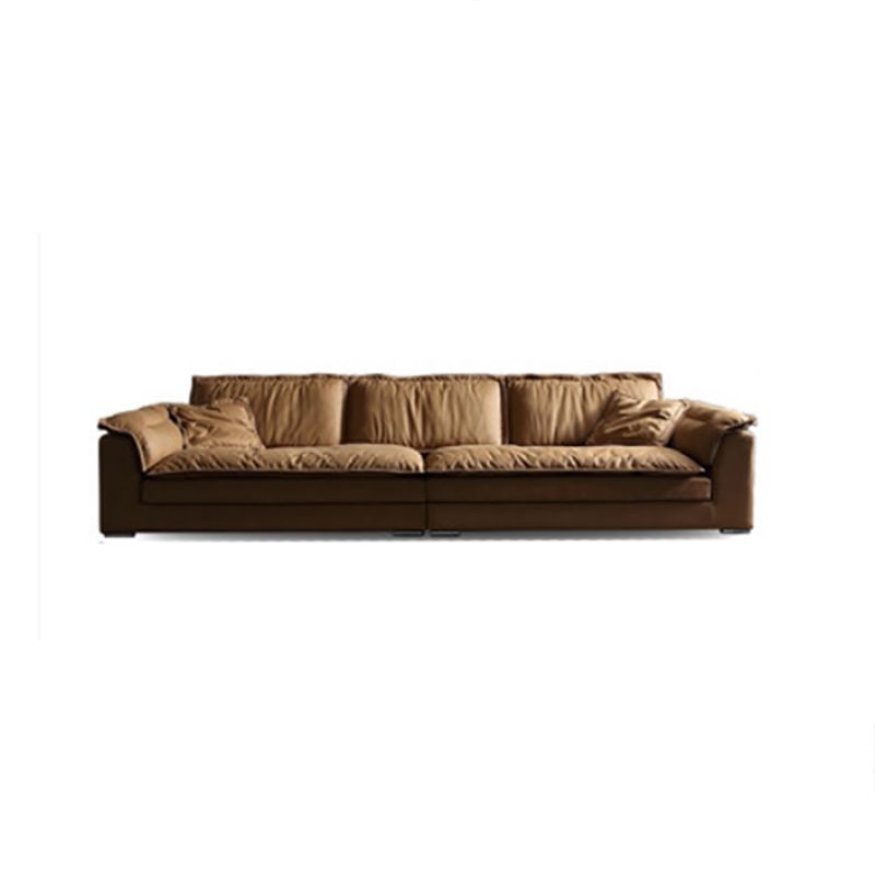 Brown Pillow Top Sofa & Chaise Faux Leather Loose Back Sofa - 30.7" H