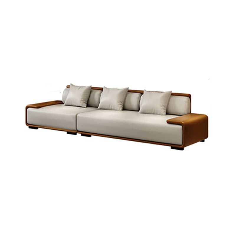 Assembled Genuine Leather Living Room Recessed Arm Modular Sofa & Chaise