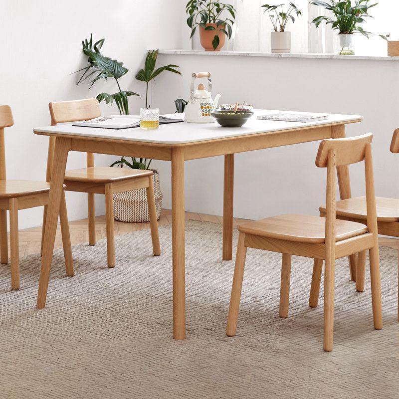 Modern Stone Rectangle Dining Table Wooden Legs for Dining Room