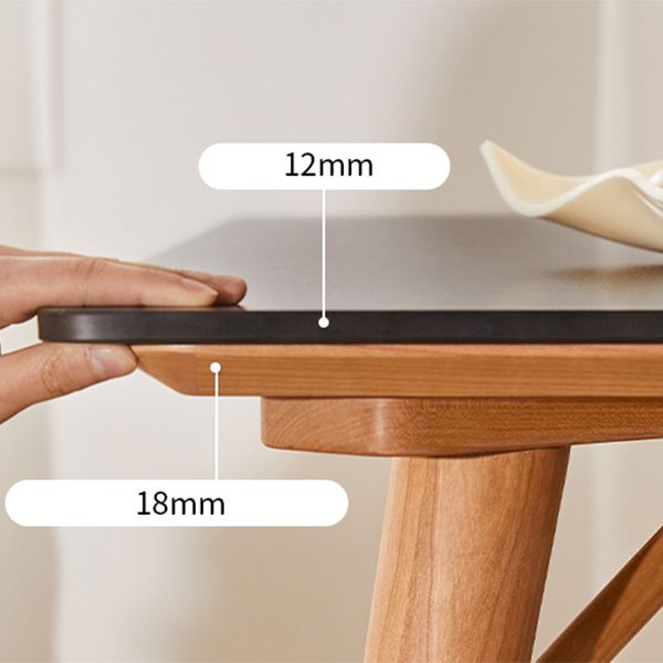 Modern Rectangular Black Stone Top Dining Table with 4 Solid Wood Legs