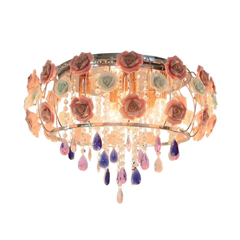 Lampe encastrée traditionnelle en cristal K9 transparent, 6/8 ampoules, rose, proche du plafonnier, pour chambre à coucher