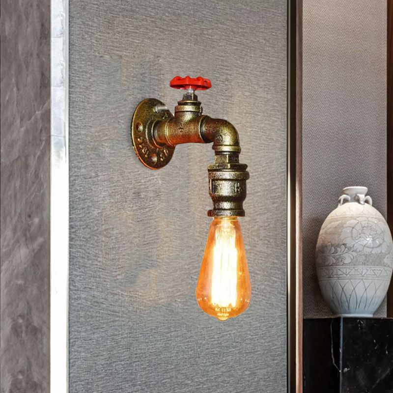 1 cabezal iluminación metálica de pared vintage lámpara de montaje en pared de tubería de agua vintage con válvula