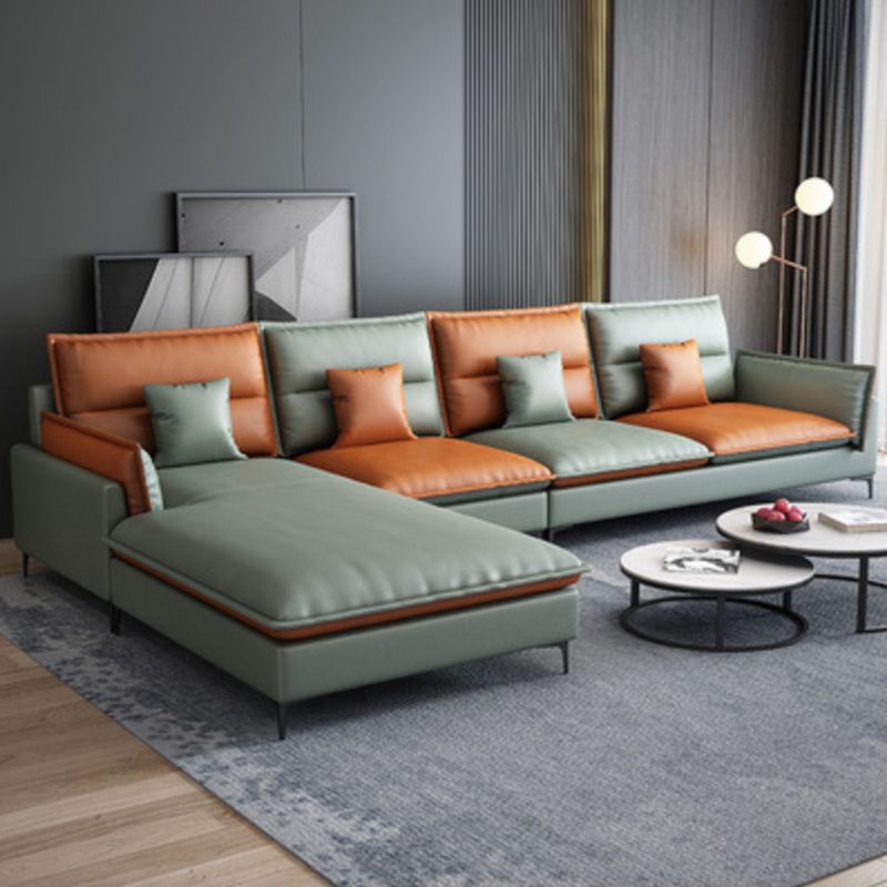 Glam Assembled Faux Leather Living Room Pillow Top Arm Sofa Chaise