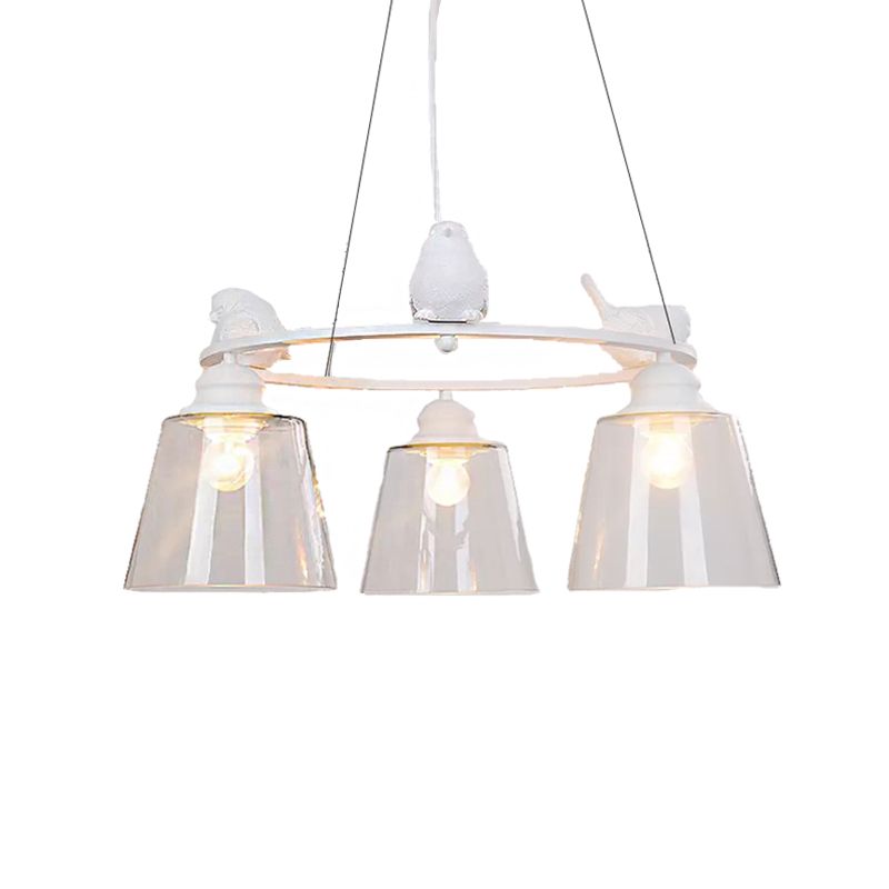 Bucket Shade Pendant Light with Bird Nordic Style Transparent Glass Hanging Light in White for Cafe