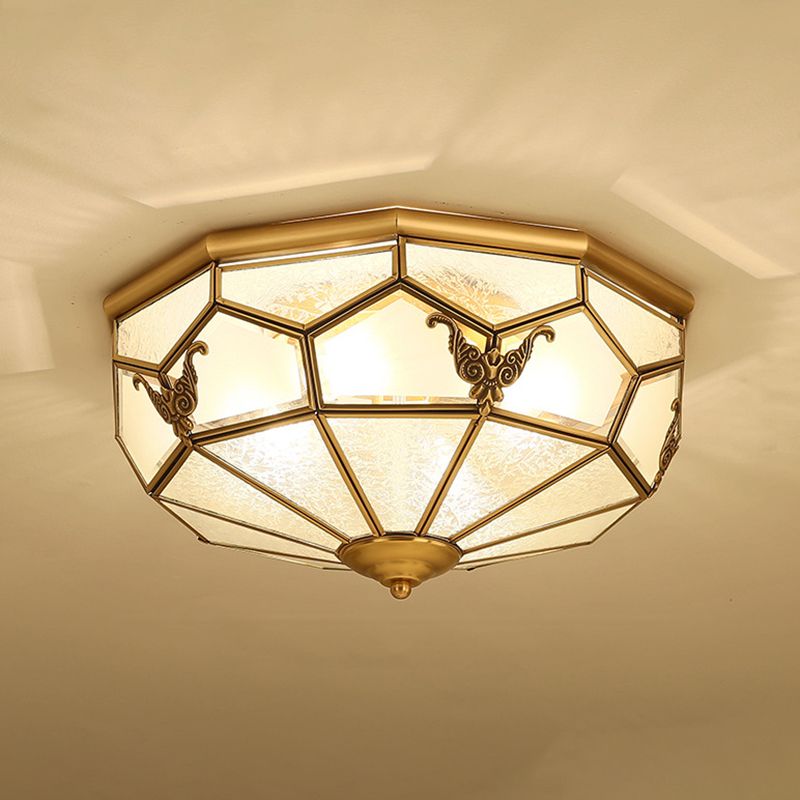 Vintage Dome Shaped Flush Light Frost Glass Flush Ceiling Light Fixture in Gold for Living Room