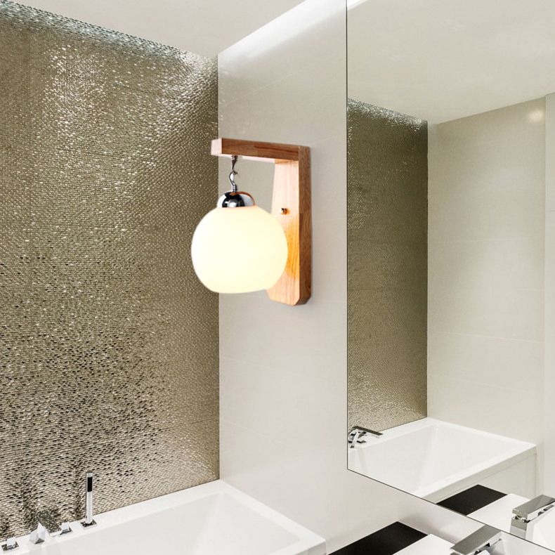 Contemporary Glass Vanity Light Simple Wooden Wall Light Sconce for Bathroom