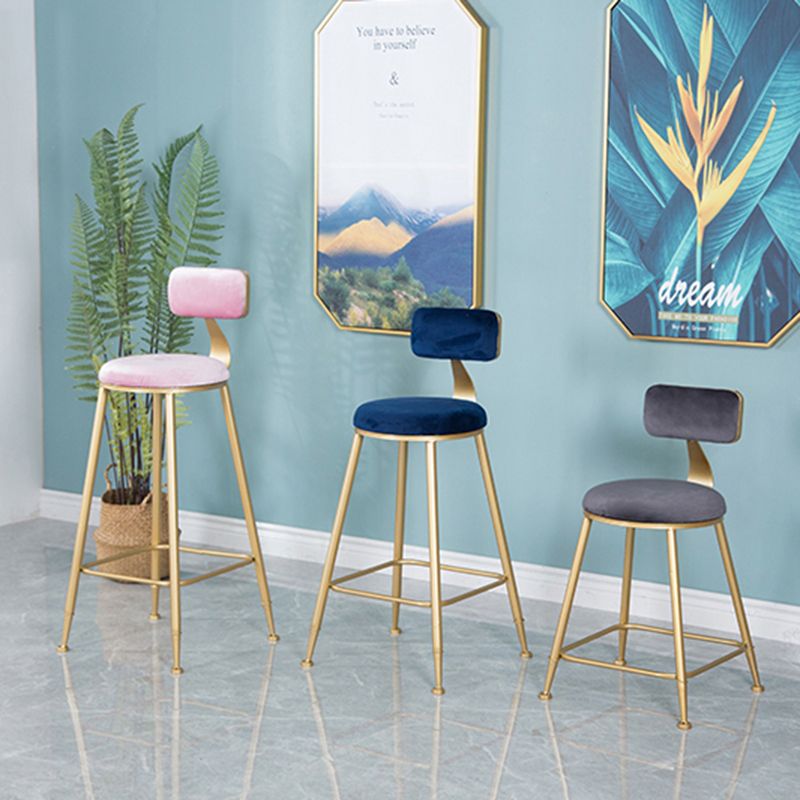 Nordic Backrest Armless Counter Stool Iron Kitchen Bar Stool with Velvet Cushion and Pedal