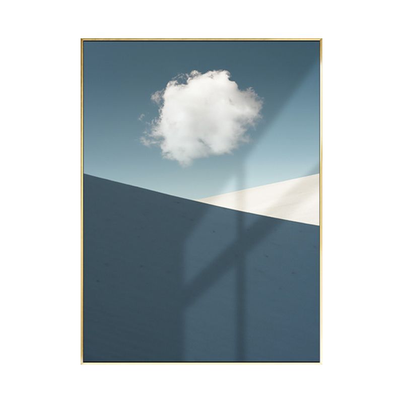 Mixed Media Nordic Wall Art Print with Cloud and Mountains Pattern in Blue-White