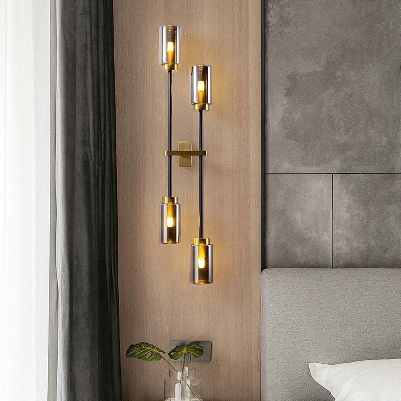 Glass Black and Gold Wall Sconce in Modern Luxury Style Copper Cylindrical Wall Lamp for Bedroom