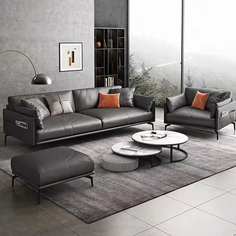 Stain Resistant Bench Seating Leather Standard Cushions Settee Furniture in Grey
