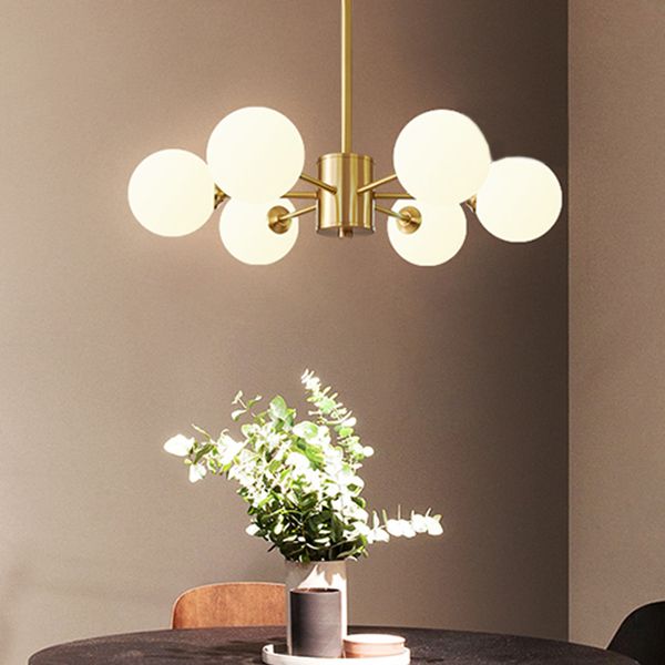 Modern Simplicity Chandelier Light Opal Glass Shade Living Room Lighting Fixture
