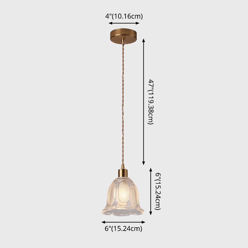 Modern Style Small Pendant Lamp Clear Glass Single-Bulb Bedside Pendulum Light in Brass