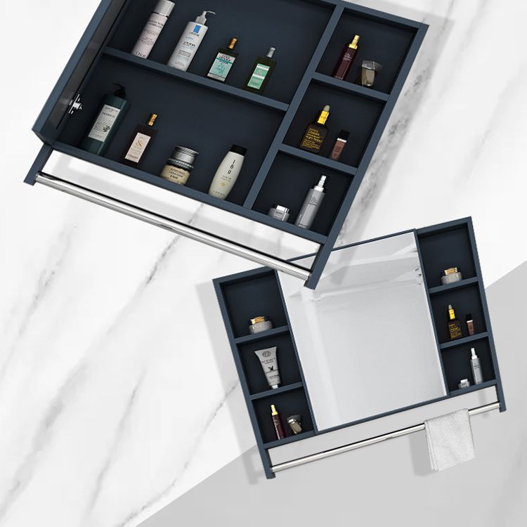 Blue Bath Vanity Single Sink Freestanding Metal Frame Mirror Vanity with Soft Close Doors