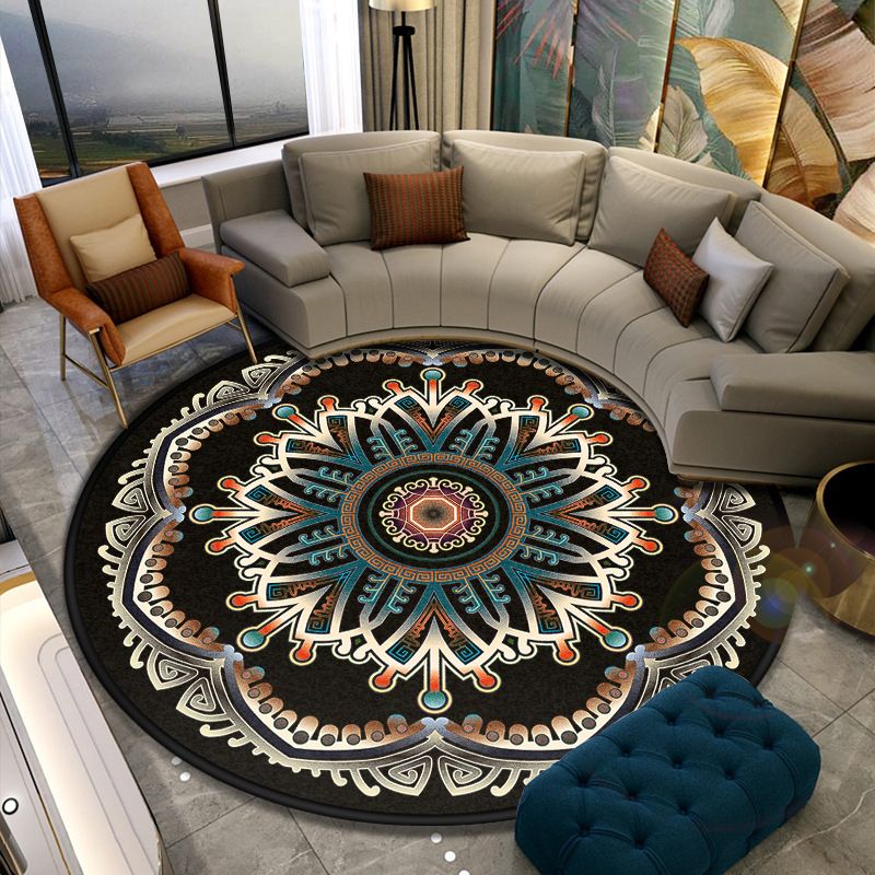Turkish Style Living Room Rug Multicolor Flower Patterned Carpet Synthetics Pet Friendly Machine Washable Non-Slip Rug