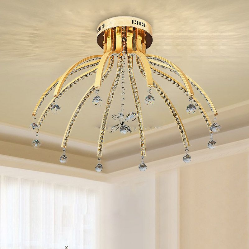 Crystal Ball Sputnik Ceiling Mount Contemporary 12 Bulbs Gold LED Semi Flush Mount Light Fixture in Warm/White Light