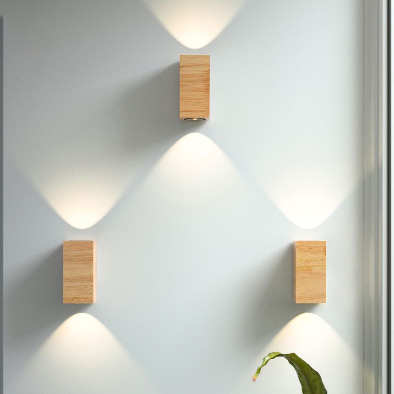Modern Minimalist LED Wall Lamp Wooden Rectangular Wall Light for Bedroom