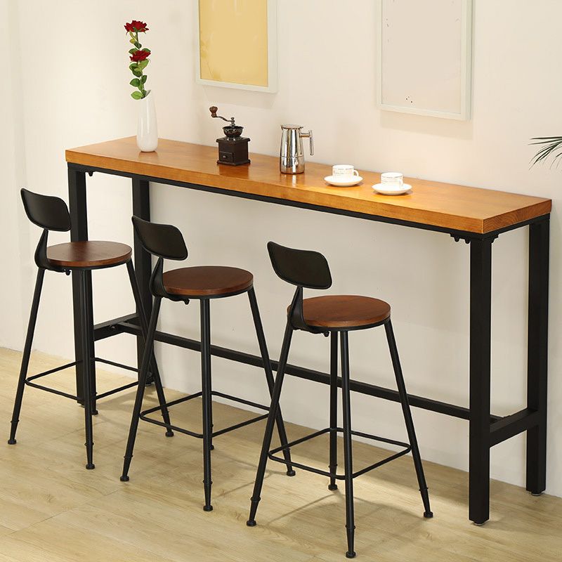 Industrial Bar-height Table Solid Wood Top Bistro Pub Table with Metal Base